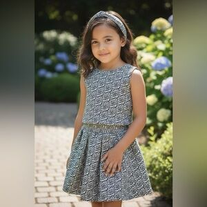 Pippa & Julie Classy 2pc Navy Floral Skirt Girls Outfit‎ Twins?